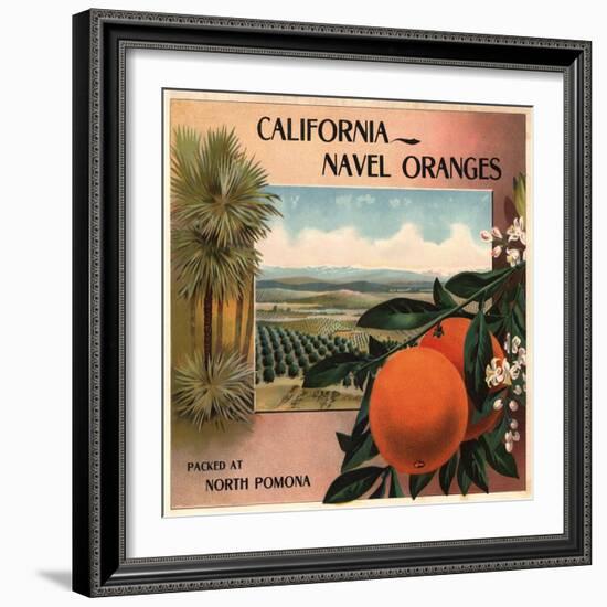 California Navel Oranges Brand - Pomona, California - Citrus Crate Label-Lantern Press-Framed Art Print