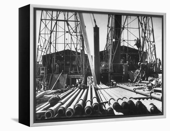 California Oil Co. Drilling Operations on Derrick Off Louisiana Coast-Margaret Bourke-White-Framed Premier Image Canvas