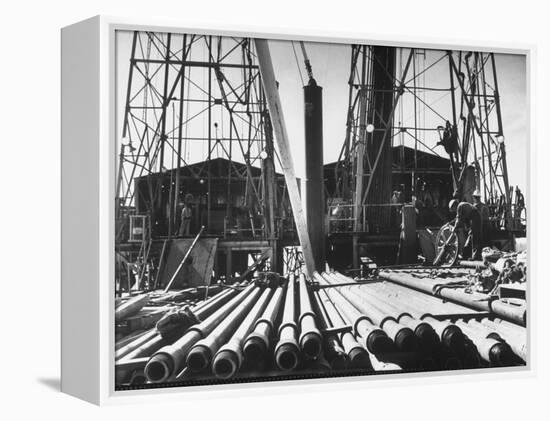 California Oil Co. Drilling Operations on Derrick Off Louisiana Coast-Margaret Bourke-White-Framed Premier Image Canvas