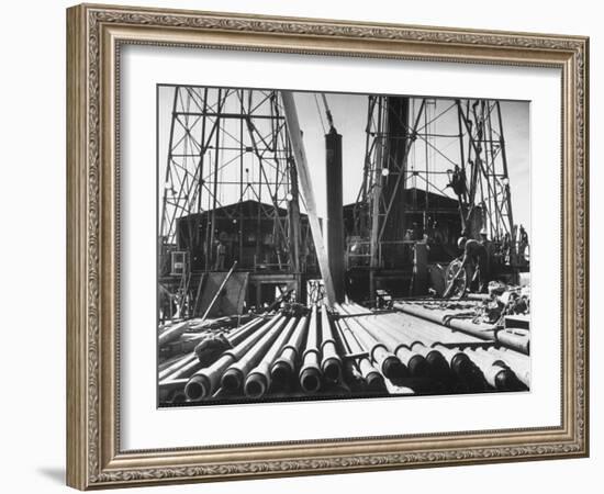 California Oil Co. Drilling Operations on Derrick Off Louisiana Coast-Margaret Bourke-White-Framed Photographic Print