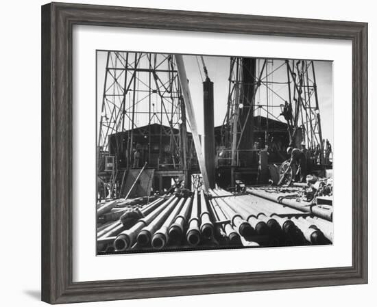 California Oil Co. Drilling Operations on Derrick Off Louisiana Coast-Margaret Bourke-White-Framed Photographic Print