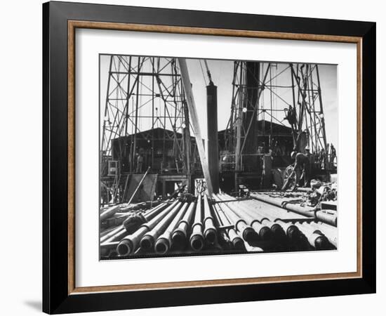 California Oil Co. Drilling Operations on Derrick Off Louisiana Coast-Margaret Bourke-White-Framed Photographic Print