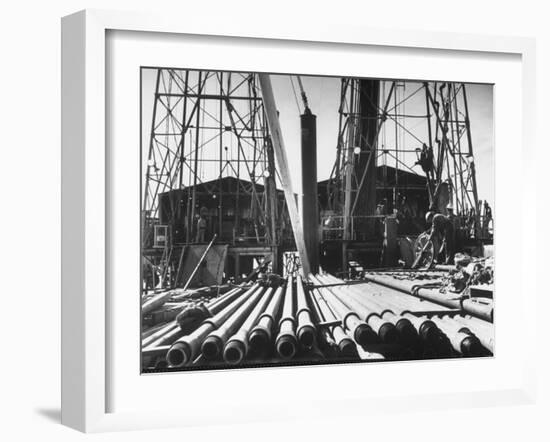 California Oil Co. Drilling Operations on Derrick Off Louisiana Coast-Margaret Bourke-White-Framed Photographic Print