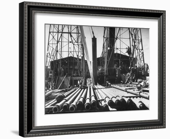 California Oil Co. Drilling Operations on Derrick Off Louisiana Coast-Margaret Bourke-White-Framed Photographic Print