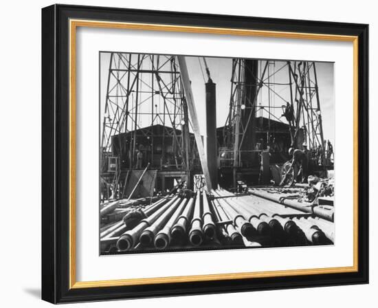 California Oil Co. Drilling Operations on Derrick Off Louisiana Coast-Margaret Bourke-White-Framed Photographic Print