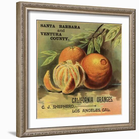 California Oranges Brand - Los Angeles, California - Citrus Crate Label-Lantern Press-Framed Art Print