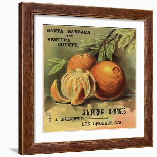 California Oranges Brand - Los Angeles, California - Citrus Crate Label-Lantern Press-Framed Art Print