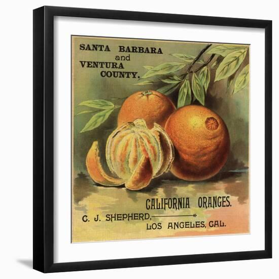 California Oranges Brand - Los Angeles, California - Citrus Crate Label-Lantern Press-Framed Art Print