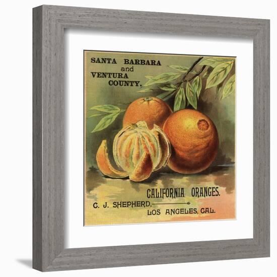 California Oranges Brand - Los Angeles, California - Citrus Crate Label-Lantern Press-Framed Art Print