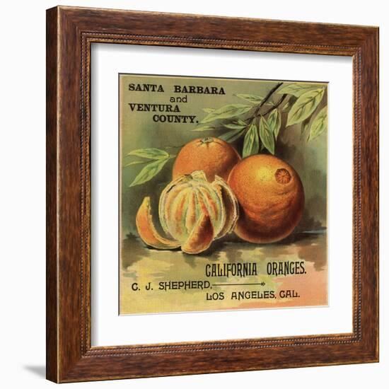 California Oranges Brand - Los Angeles, California - Citrus Crate Label-Lantern Press-Framed Art Print