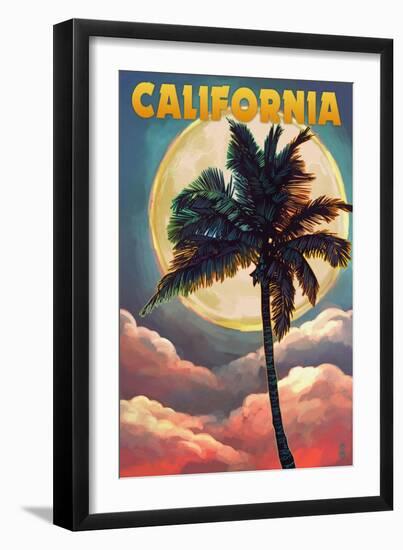 California - Palm and Moon-Lantern Press-Framed Art Print