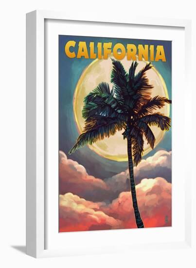 California - Palm and Moon-Lantern Press-Framed Art Print