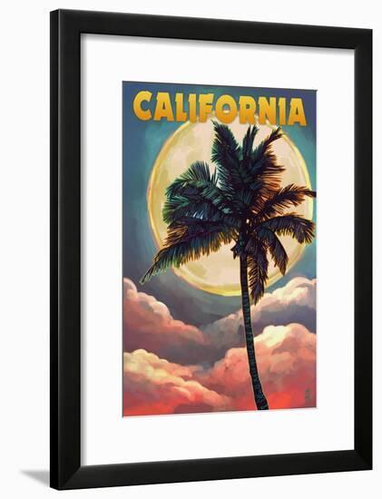California - Palm and Moon-Lantern Press-Framed Art Print