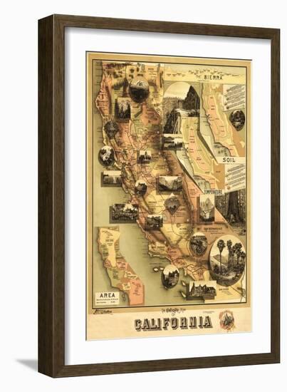 California - Panoramic Map-Lantern Press-Framed Art Print