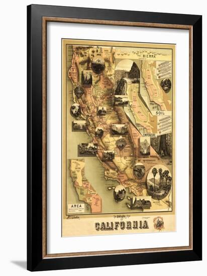 California - Panoramic Map-Lantern Press-Framed Art Print