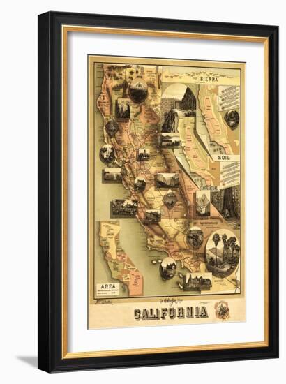 California - Panoramic Map-Lantern Press-Framed Art Print