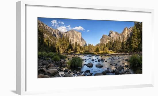 California, Panoramic View of Merced River, El Capitan, and Cathedral Rocks in Yosemite Valley-Ann Collins-Framed Photographic Print