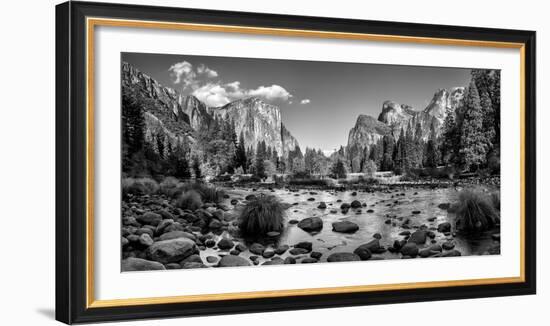 California, Panoramic View of Merced River, El Capitan, and Cathedral Rocks in Yosemite Valley-Ann Collins-Framed Photographic Print
