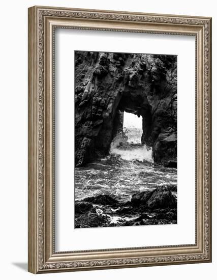 California Pfeiffer Beach in Big Sur State Park Dramatic Black and White Rocks and Waves-holbox-Framed Photographic Print