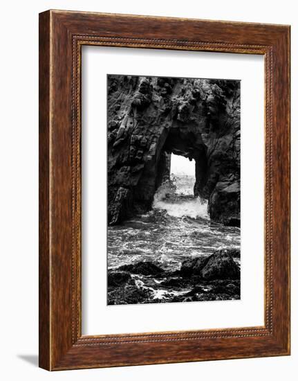 California Pfeiffer Beach in Big Sur State Park Dramatic Black and White Rocks and Waves-holbox-Framed Photographic Print