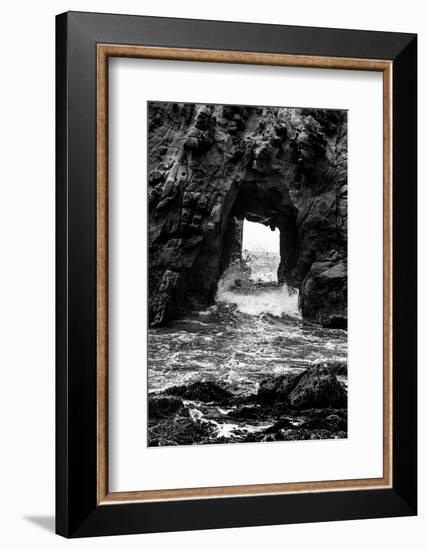 California Pfeiffer Beach in Big Sur State Park Dramatic Black and White Rocks and Waves-holbox-Framed Photographic Print