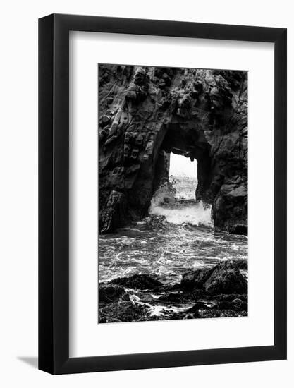 California Pfeiffer Beach in Big Sur State Park Dramatic Black and White Rocks and Waves-holbox-Framed Photographic Print