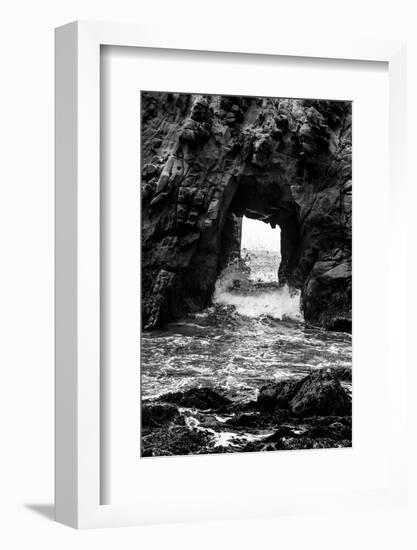 California Pfeiffer Beach in Big Sur State Park Dramatic Black and White Rocks and Waves-holbox-Framed Photographic Print