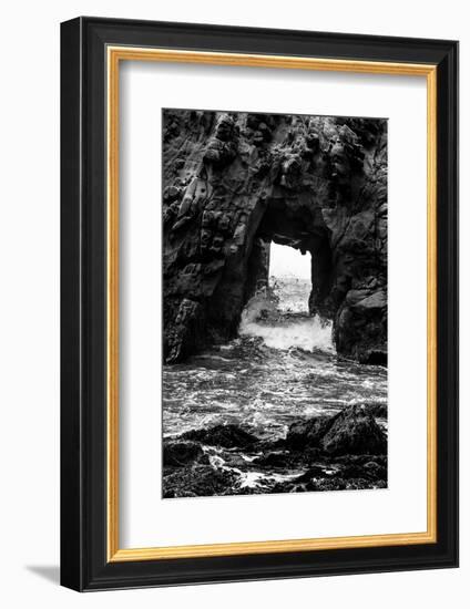 California Pfeiffer Beach in Big Sur State Park Dramatic Black and White Rocks and Waves-holbox-Framed Photographic Print