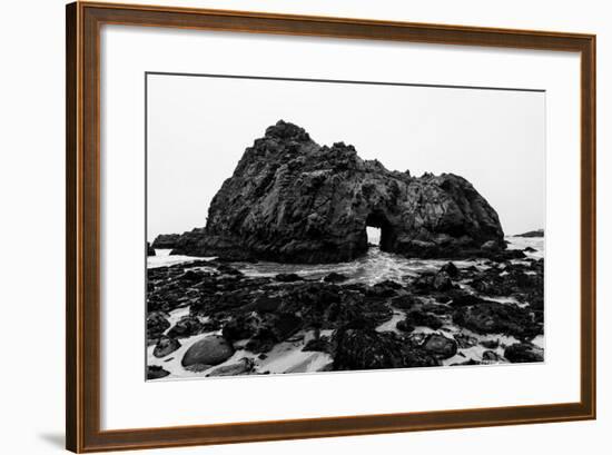 California Pfeiffer Beach in Big Sur State Park Dramatic Black and White Rocks and Waves-holbox-Framed Photographic Print