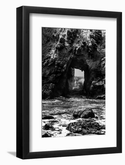 California Pfeiffer Beach in Big Sur State Park Dramatic Black and White Rocks and Waves-holbox-Framed Photographic Print