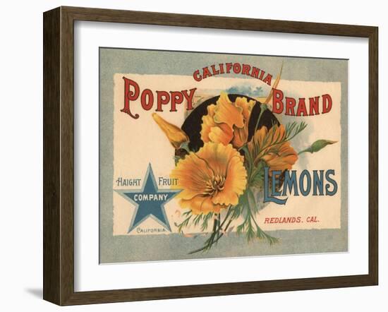 California Poppy Brand - Redlands, California - Citrus Crate Label-Lantern Press-Framed Art Print