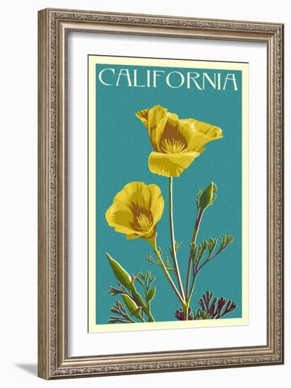 California - Poppy - Letterpress-Lantern Press-Framed Art Print