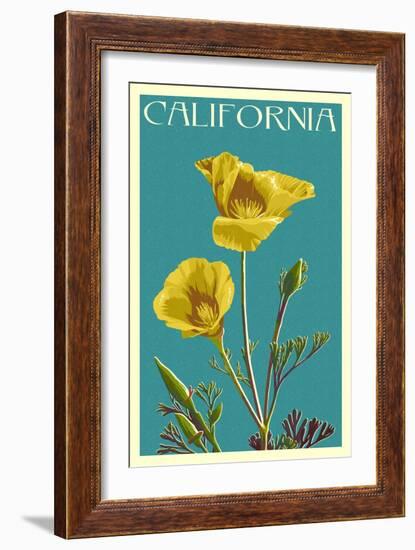 California - Poppy - Letterpress-Lantern Press-Framed Art Print