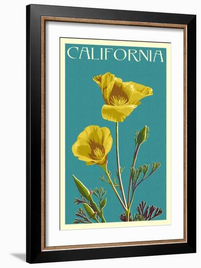 California - Poppy - Letterpress-Lantern Press-Framed Art Print