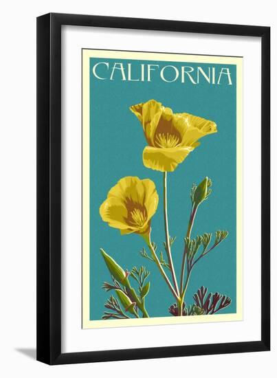 California - Poppy - Letterpress-Lantern Press-Framed Art Print