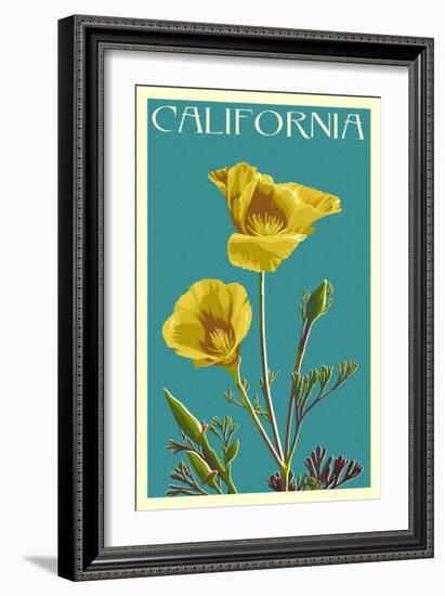 California - Poppy - Letterpress-Lantern Press-Framed Art Print