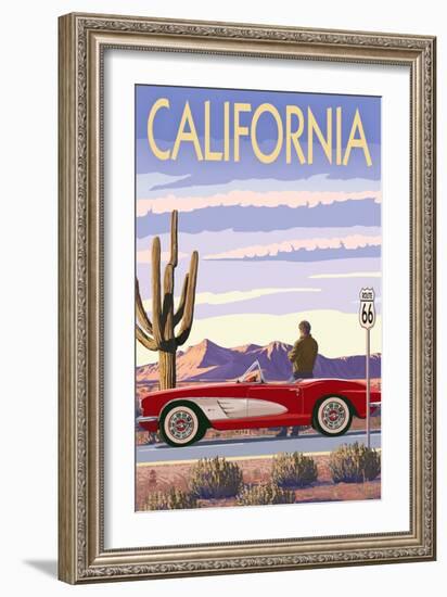 California - Route 66 - Corvette-Lantern Press-Framed Art Print