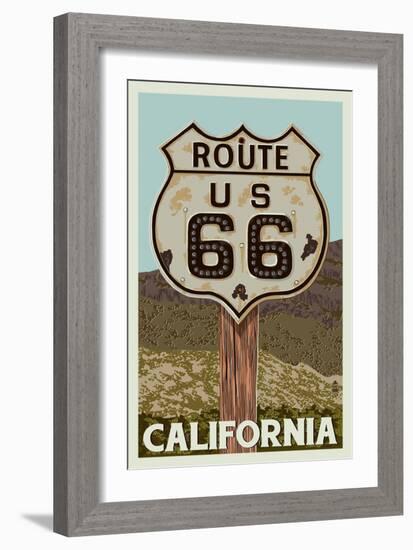 California - Route 66 - Letterpress-Lantern Press-Framed Art Print