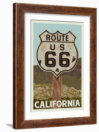 California - Route 66 - Letterpress-Lantern Press-Framed Art Print