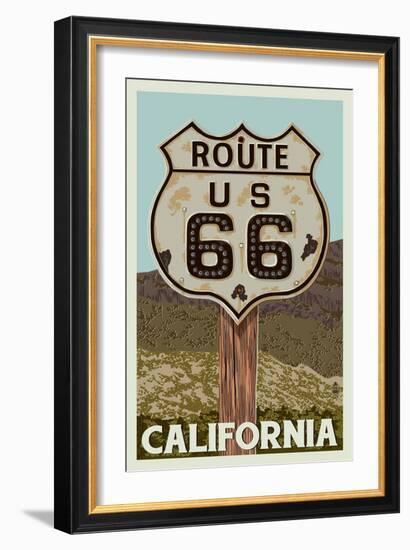 California - Route 66 - Letterpress-Lantern Press-Framed Art Print