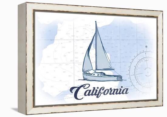 California - Sailboat - Blue - Coastal Icon-Lantern Press-Framed Stretched Canvas