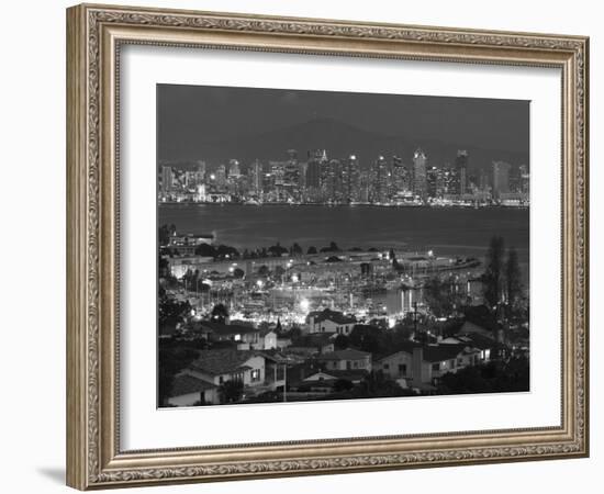 California, San Diego, City and Shelter Island Yacht Basin from Point Loma, Dusk, USA-Walter Bibikow-Framed Photographic Print