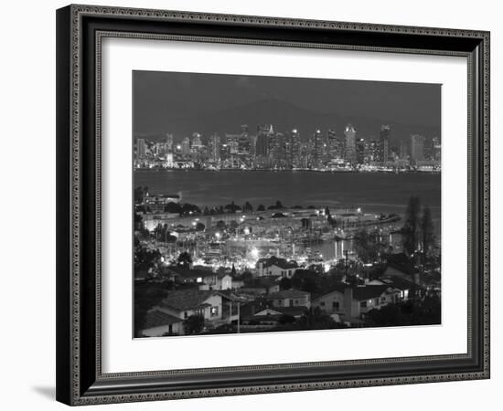 California, San Diego, City and Shelter Island Yacht Basin from Point Loma, Dusk, USA-Walter Bibikow-Framed Photographic Print