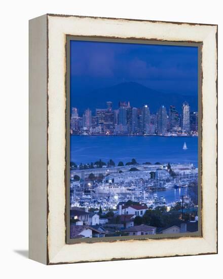 California, San Diego, City and Shelter Island Yacht Basin from Point Loma, Dusk, USA-Walter Bibikow-Framed Premier Image Canvas