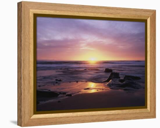 California, San Diego, Sunset Cliffs, Sunset over a Beach and Ocean-Christopher Talbot Frank-Framed Premier Image Canvas