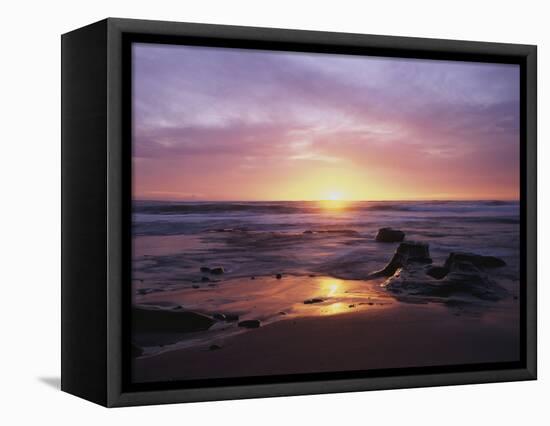 California, San Diego, Sunset Cliffs, Sunset over a Beach and Ocean-Christopher Talbot Frank-Framed Premier Image Canvas