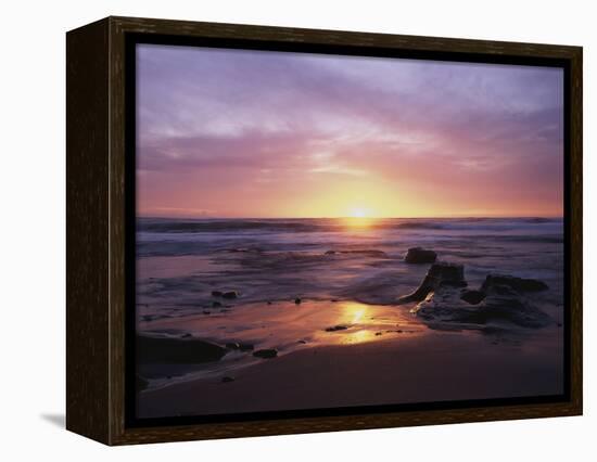 California, San Diego, Sunset Cliffs, Sunset over a Beach and Ocean-Christopher Talbot Frank-Framed Premier Image Canvas