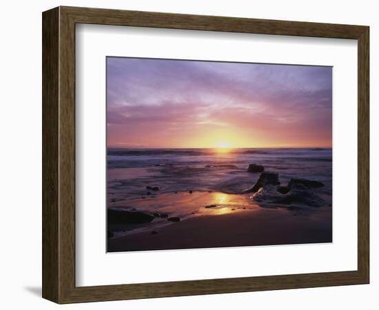 California, San Diego, Sunset Cliffs, Sunset over a Beach and Ocean-Christopher Talbot Frank-Framed Photographic Print