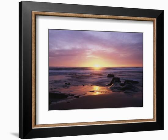 California, San Diego, Sunset Cliffs, Sunset over a Beach and Ocean-Christopher Talbot Frank-Framed Photographic Print