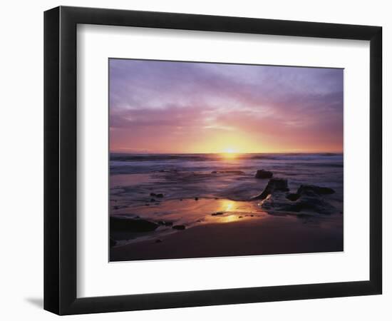 California, San Diego, Sunset Cliffs, Sunset over a Beach and Ocean-Christopher Talbot Frank-Framed Photographic Print